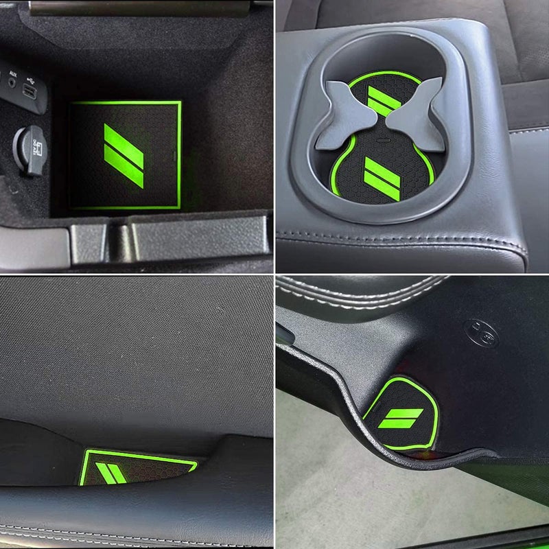 Auprite Anti Dust Mats for Dodge Challenger Accessories 2015 2016 2017 2018 2019 2020 2021 2022 2023,Custom Fits Cup Holder Liners Mats Door Pocket Center Console Liners, 11pcs/kit (Green) - Image 3